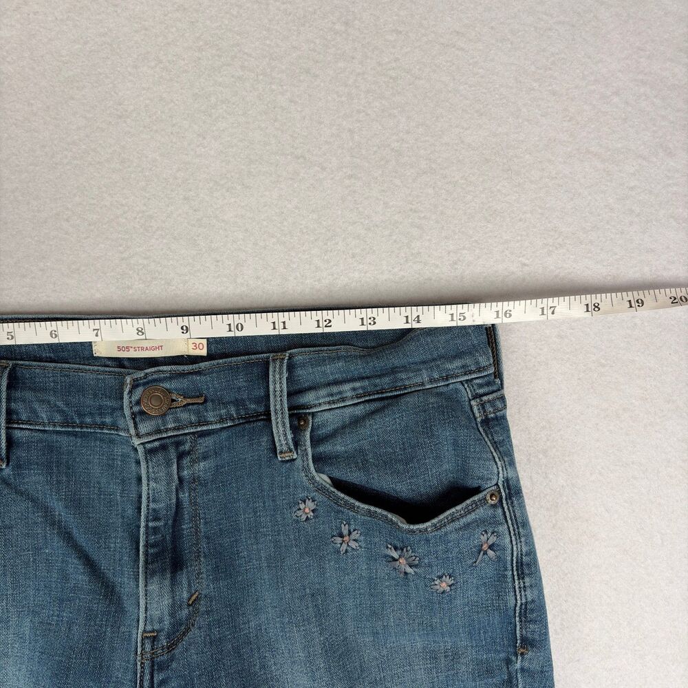 Levi's 505 Straight Jeans Women's W30 L32 Medium Wash Upcycled Embroidered Retro - Picture 9 of 11